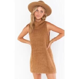 Show Me Your Mumu Fauna Cognac Knit Sleeveless Turtleneck Mini Dress Size Medium